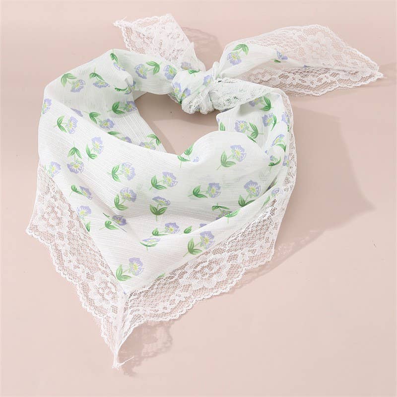 LACE FLORAL BANDANA HAIR SCARF