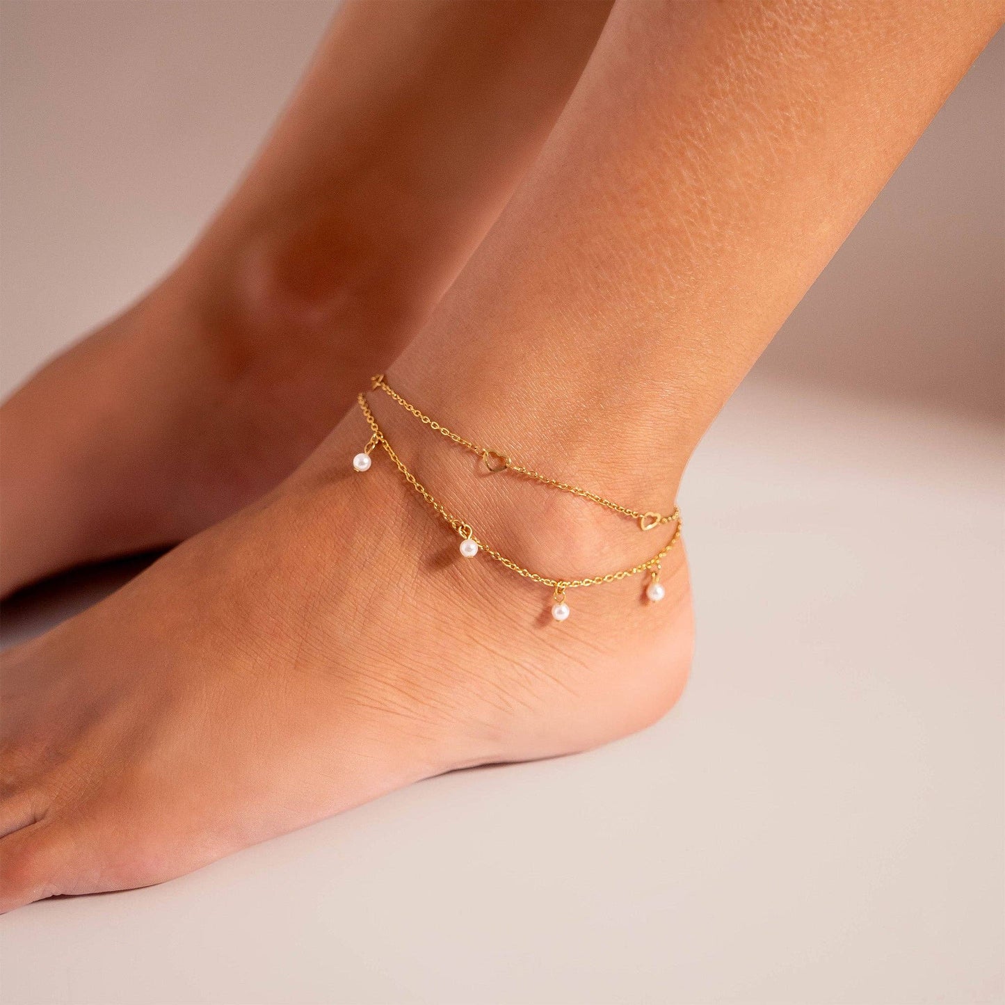 18K Hearts Chain Anklet