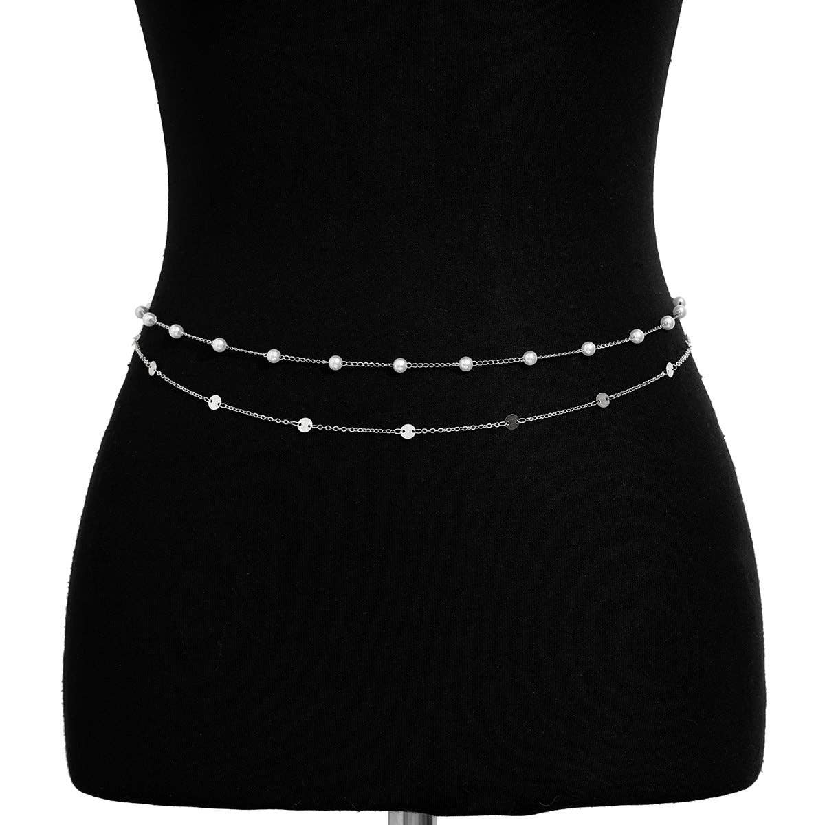 Silver Pearl Double Belly Chain