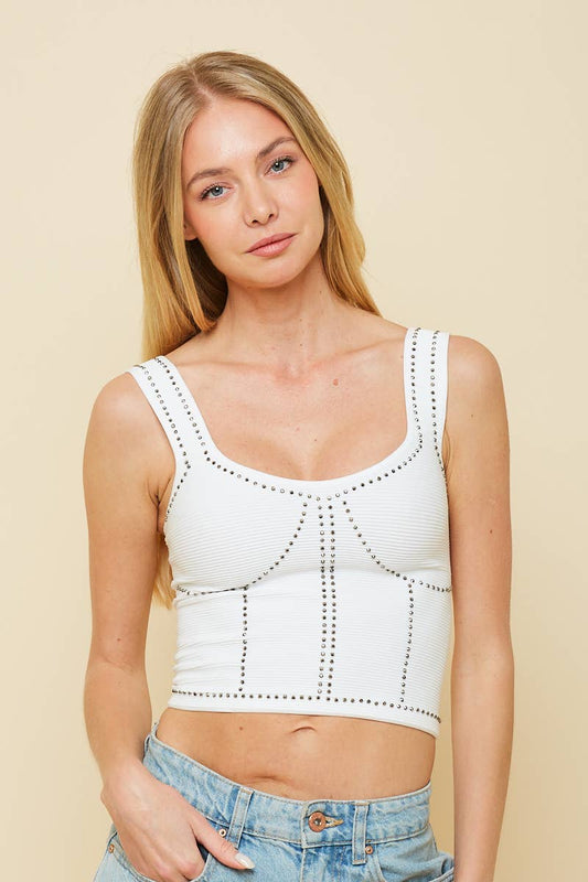 STUDDED TANK TOP: White