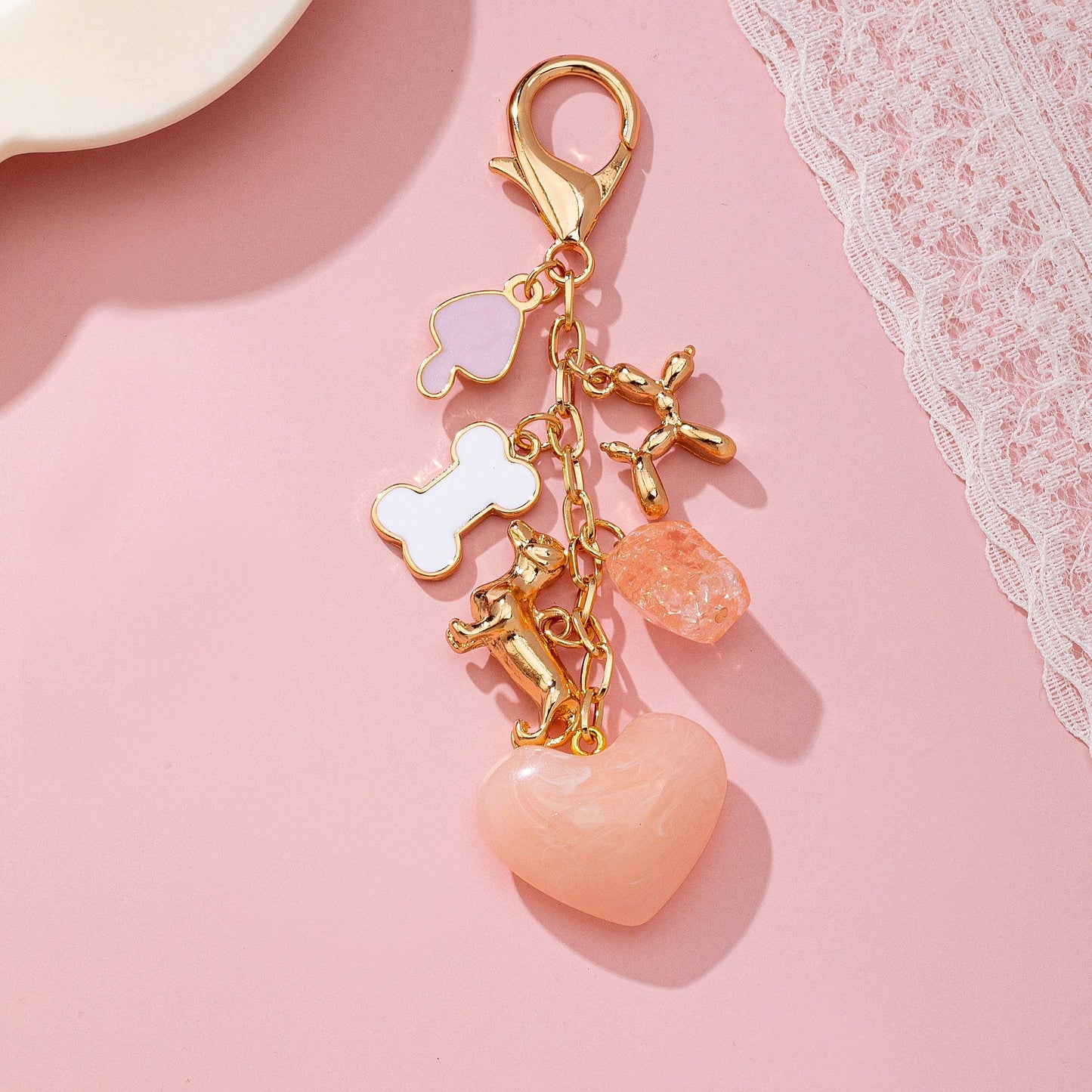 BAG CHARM-HEART DOG BONE KEY CHAIN