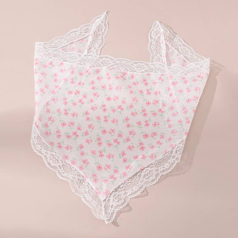 LACE FLORAL BANDANA HAIR SCARF