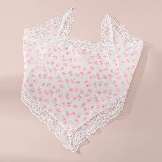 LACE FLORAL BANDANA HAIR SCARF
