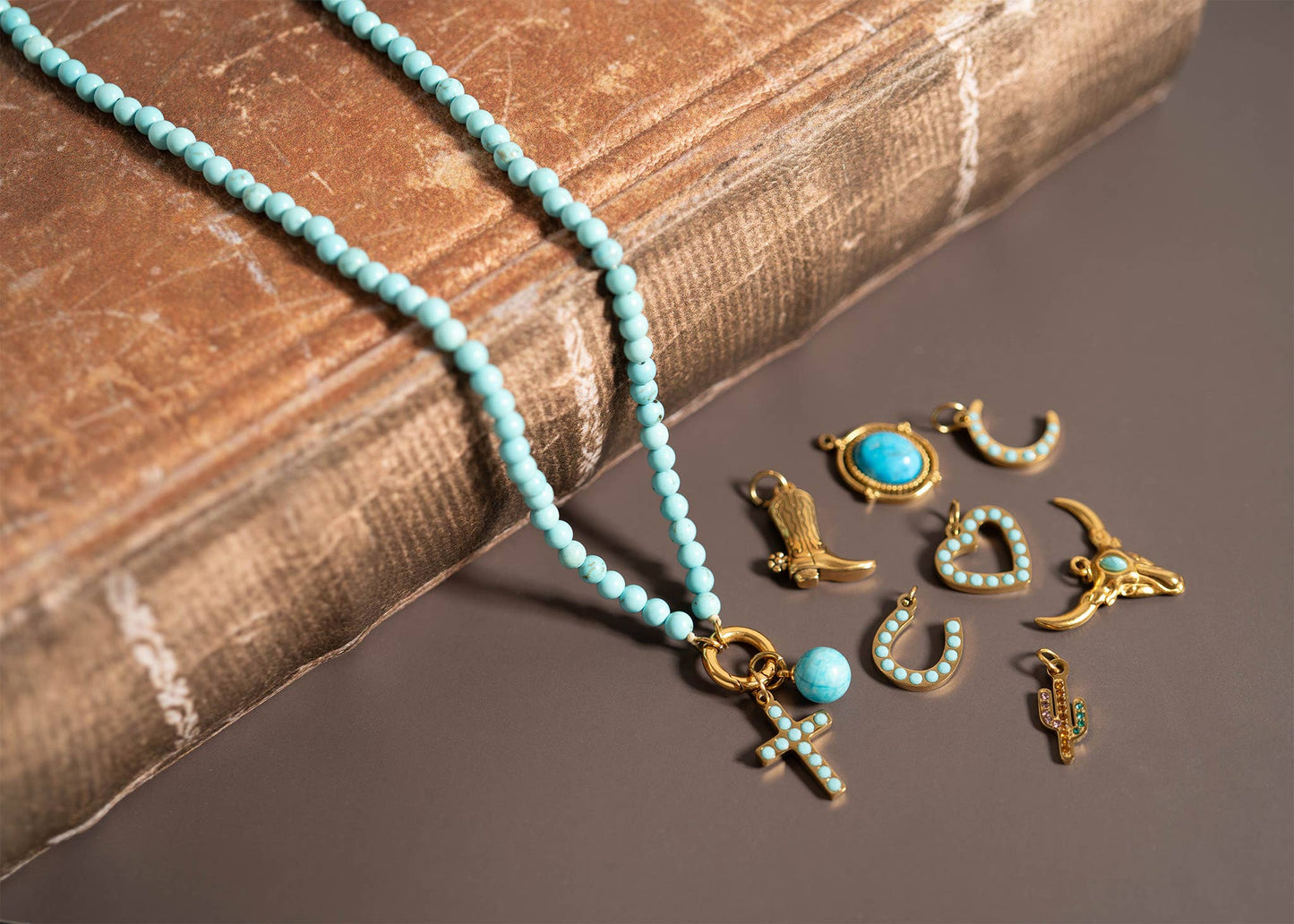 18K Gold Turquoise Cross Charm