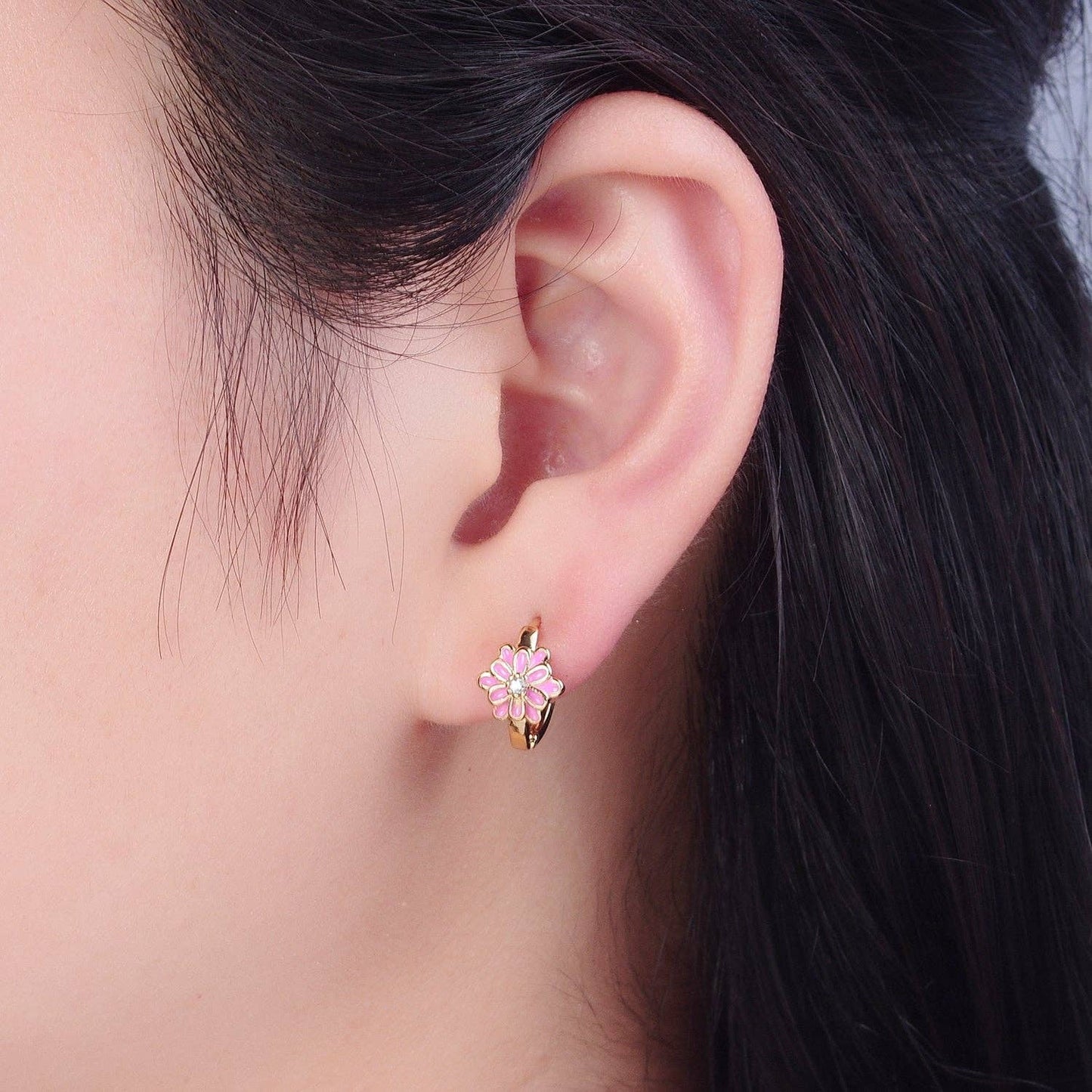 24K Gold Filled Flower Huggie Earrings