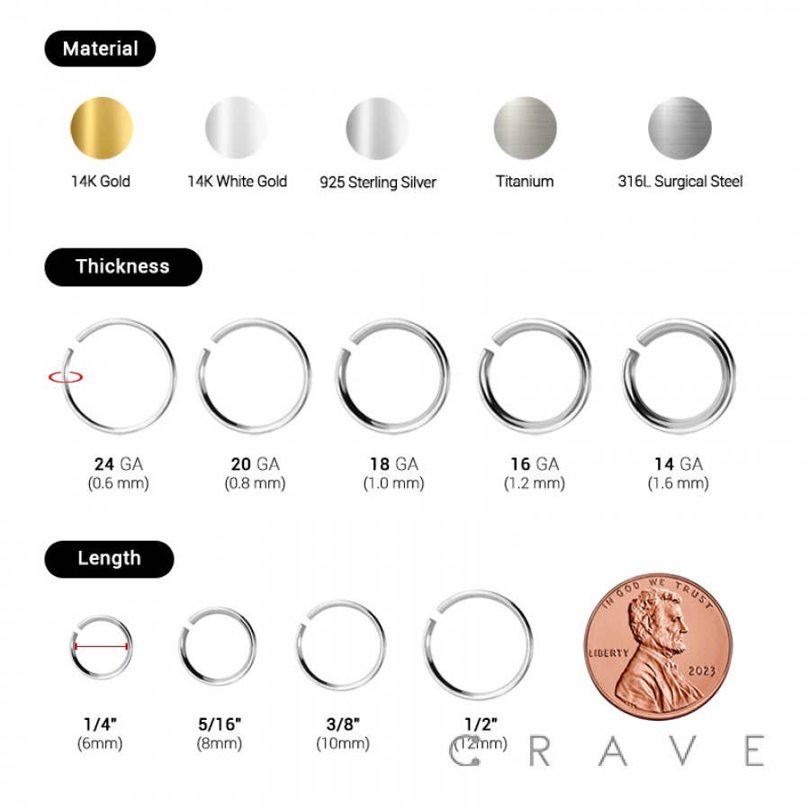 SURGICAL STEEL GOLD CZ SEPTUM/DAITH HINGED: Gold-16GA (8mm)