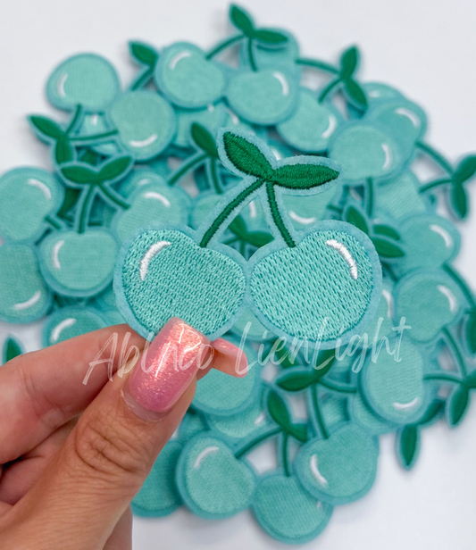 turquoise cherry embroidery patch