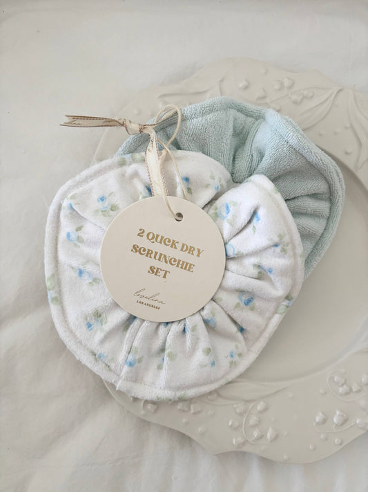 Quick Dry Jumbo Hair Towel Scrunchies: Blue Ditsy