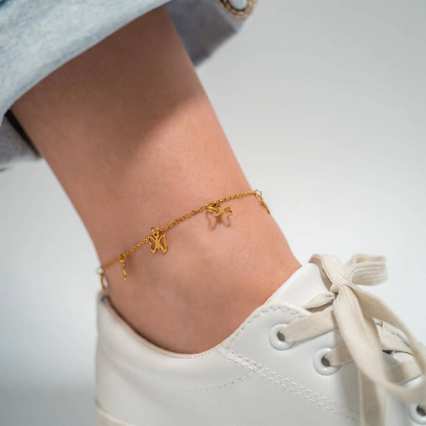 18K Butterfly Charm Anklet