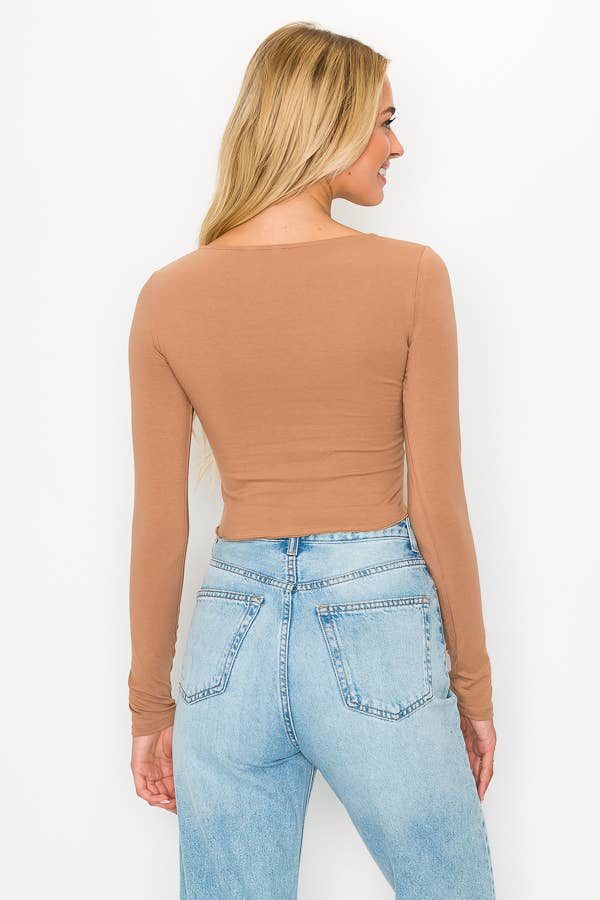 SHIRRING CROP TOP- Mocha