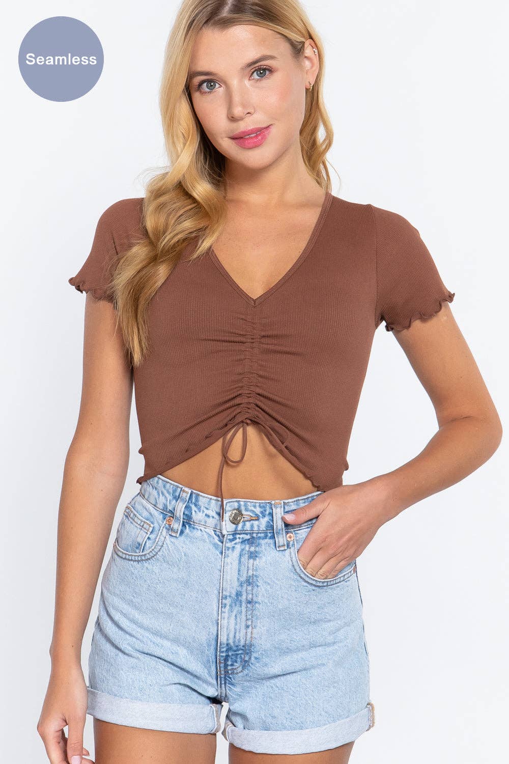 Lettuce Edge Seamless Top -Cocoa