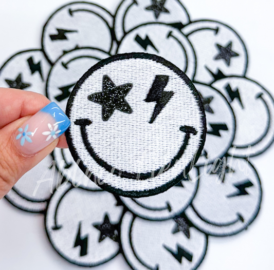Black star bolt smiley patch