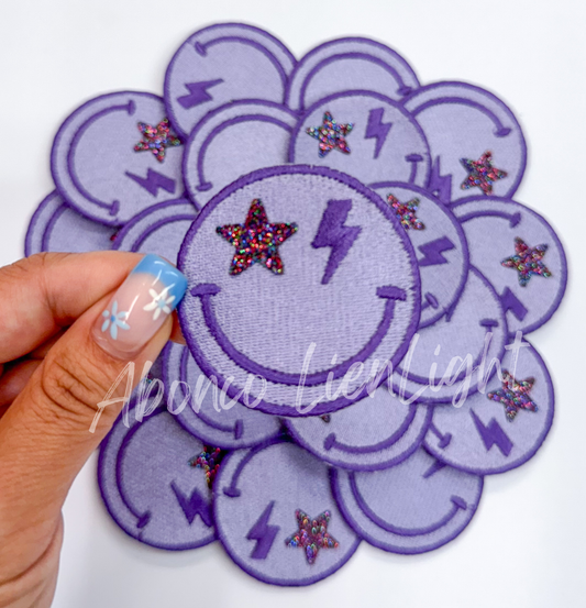 Purple star bolt smiley face patch