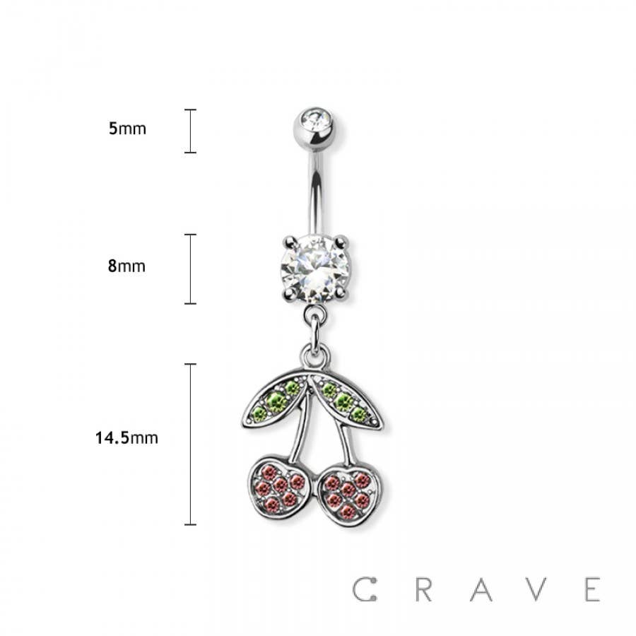 CHERRY DANGLE BELLY BUTTON RING: GOLD