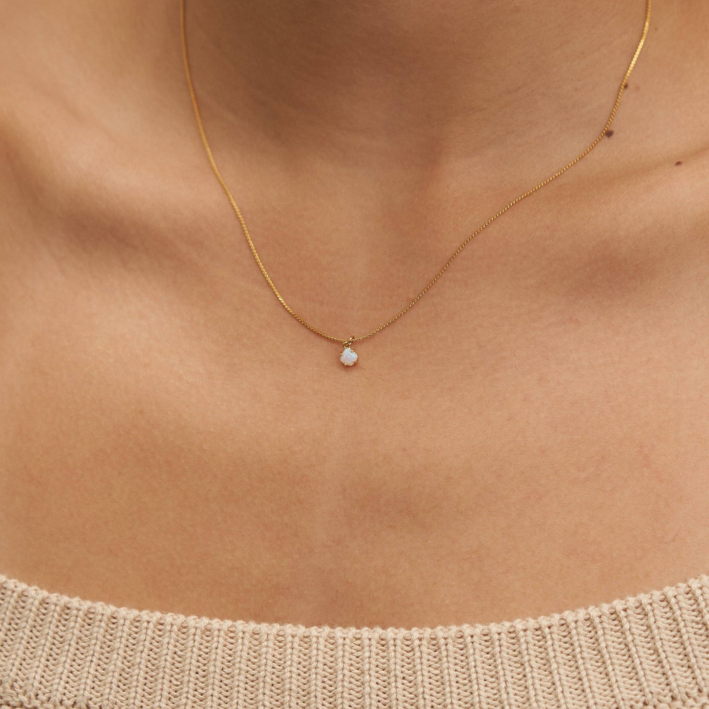 18K Gold Dainty Opal Necklace