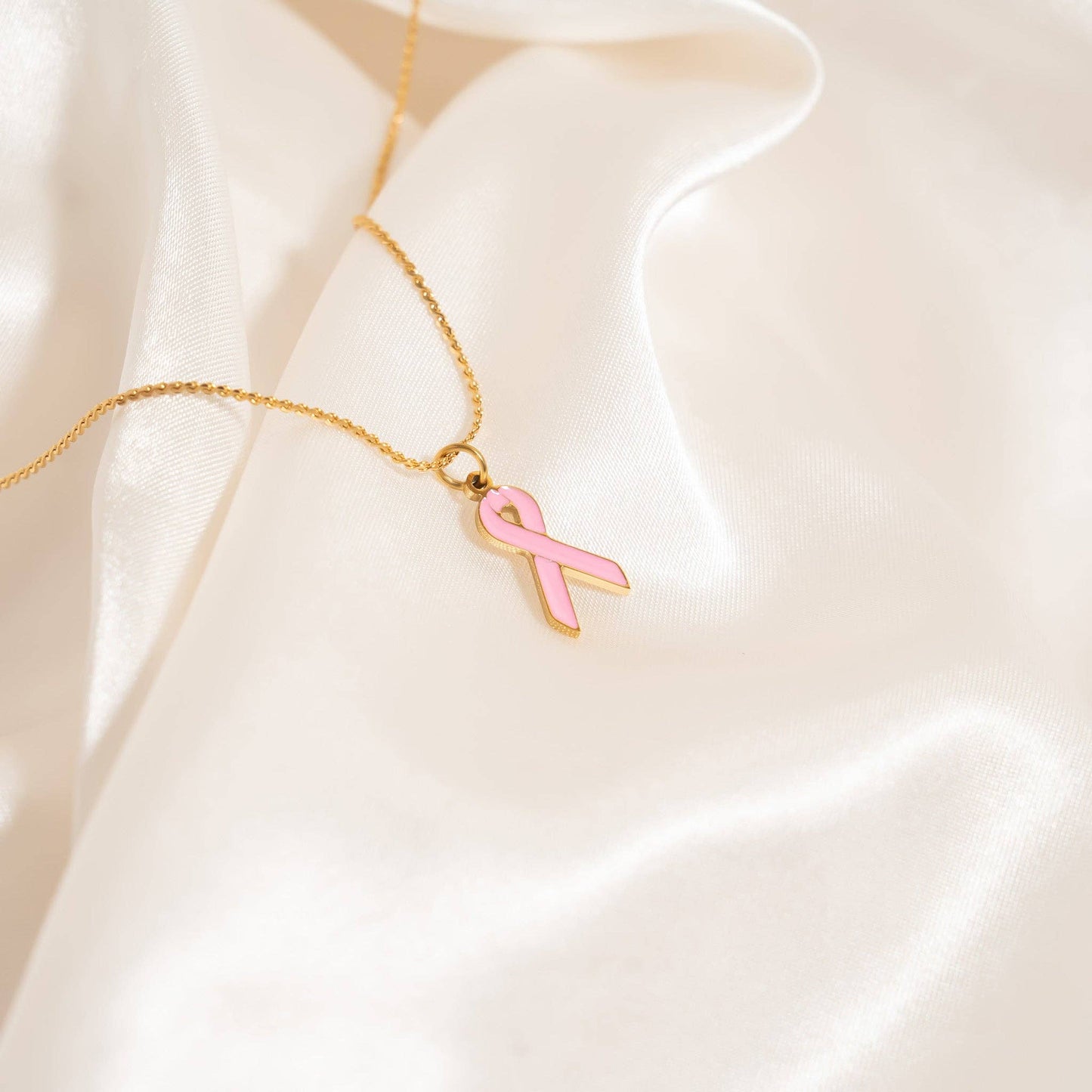 Breast Cancer Pink Ribbon Charm: Gold