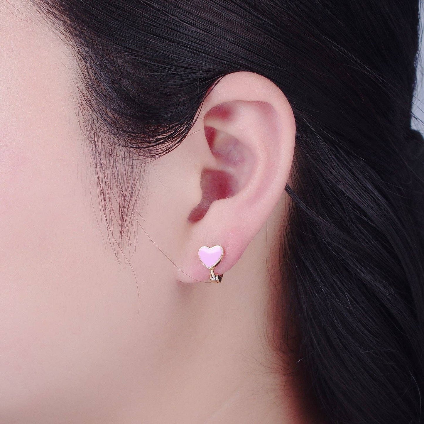 Enamel Heart Huggies: White