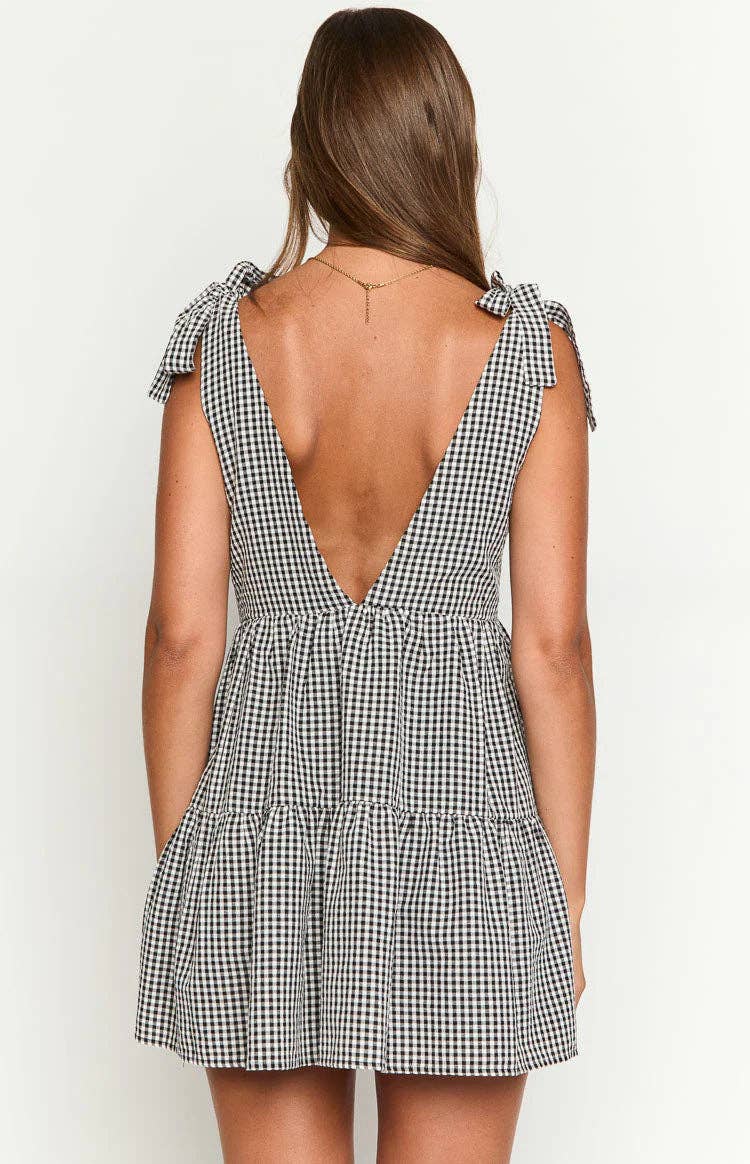 Plaid Tie-Strap Mini Dress