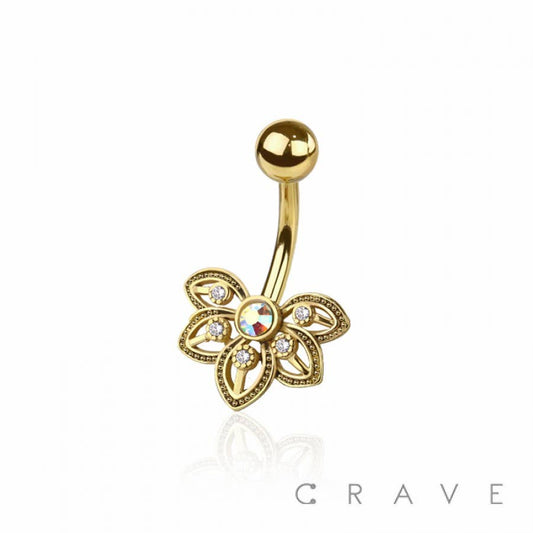 HALF FLOWER BELLY RING: GOLD