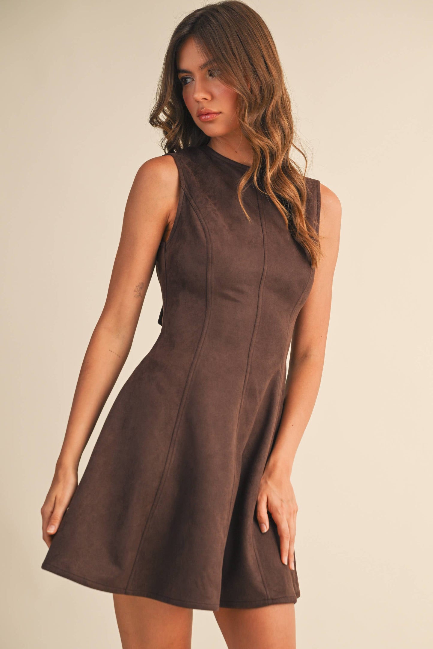 SUEDE BACKLESS MINI DRESS