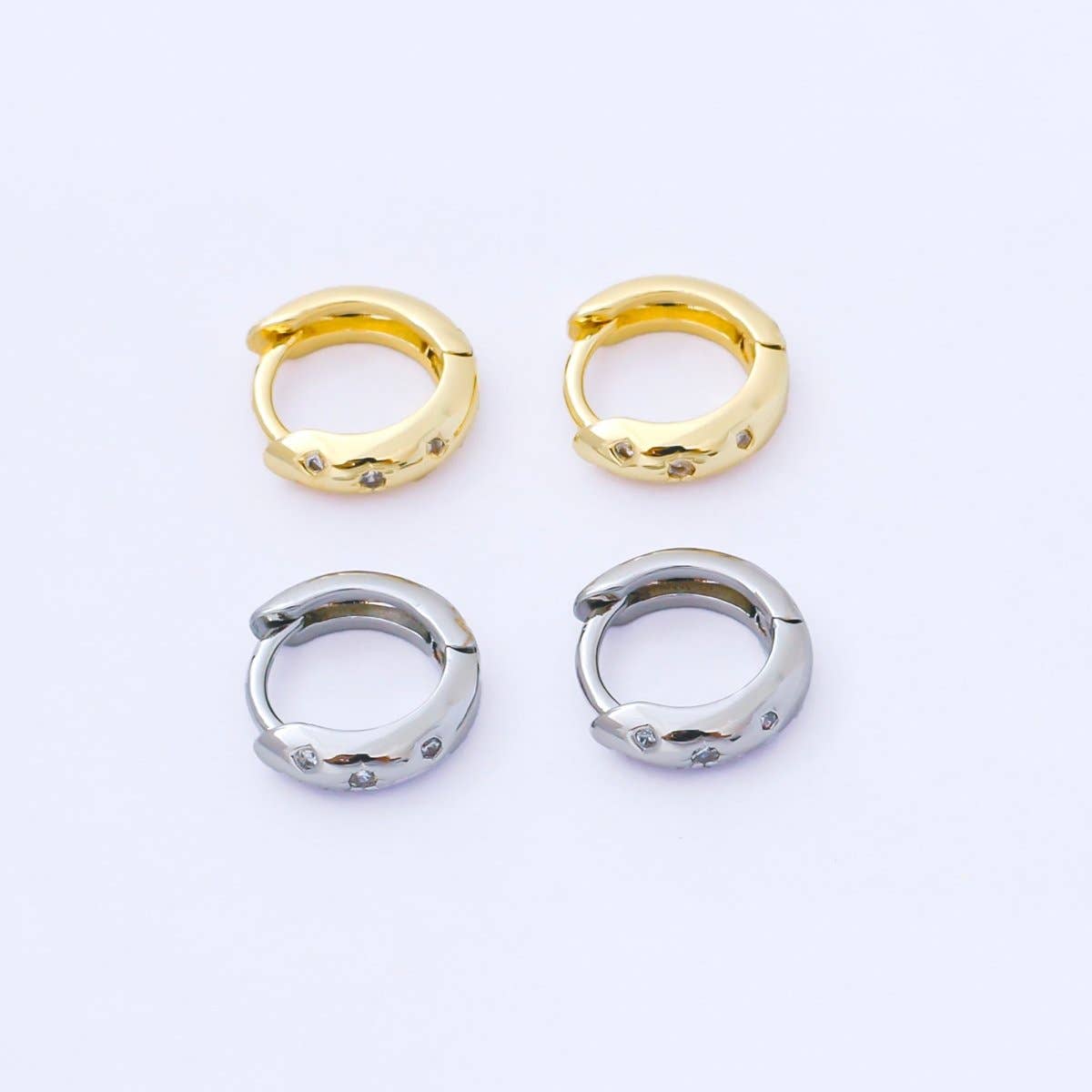 Gold Filled Dotted Dome Huggie Earrings- Silver
