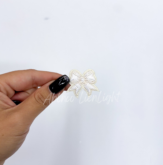 White dainty bow embroidery patch