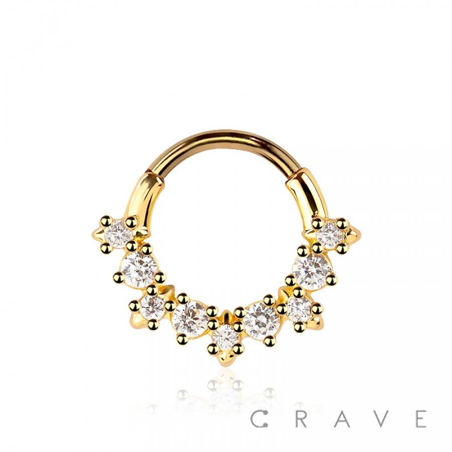 SURGICAL STEEL MULTI ROUND CZ SEPTUM/DAITH HINGED- GOLD