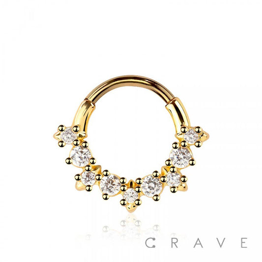 SURGICAL STEEL MULTI ROUND CZ SEPTUM/DAITH HINGED- GOLD