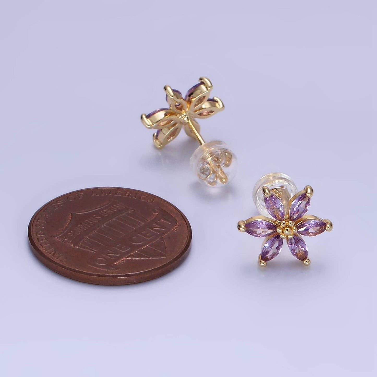 Flower Stud Earrings Purple