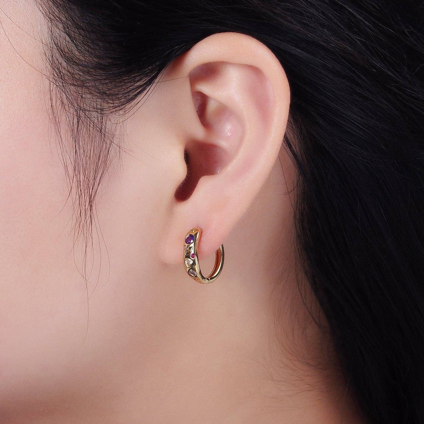 Multicolor Marquise Heart Huggies