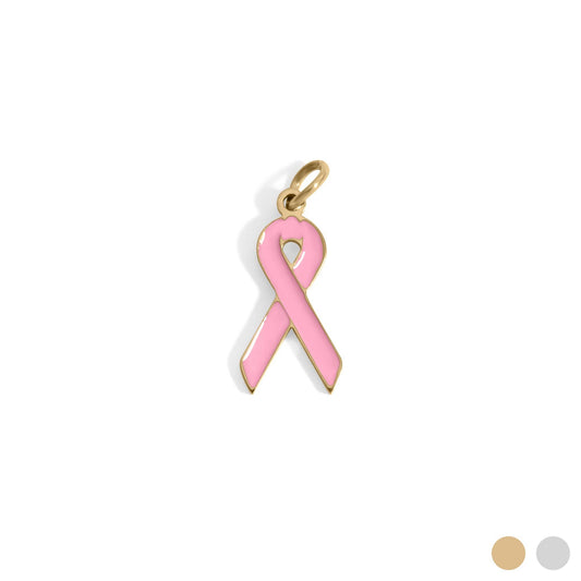 Breast Cancer Pink Ribbon Charm: Gold