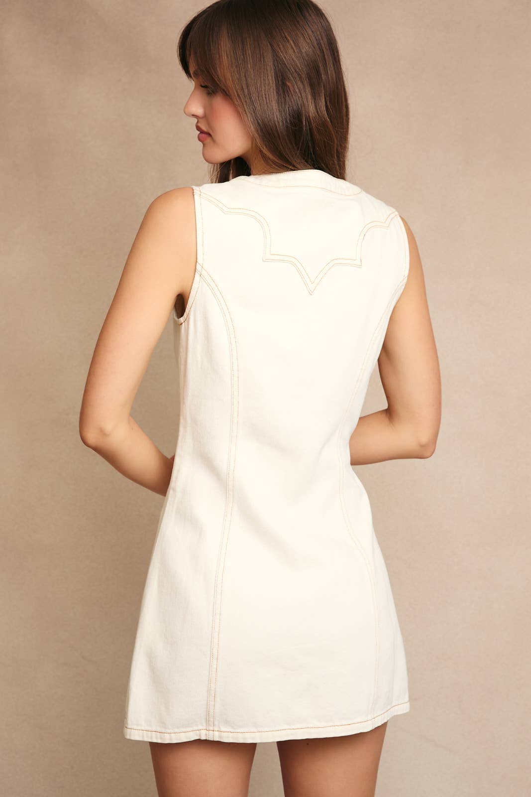Cream Western Denim Dres