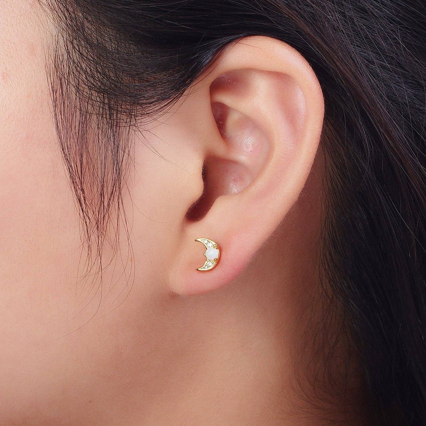 Mini Opal Crescent Moon Studs