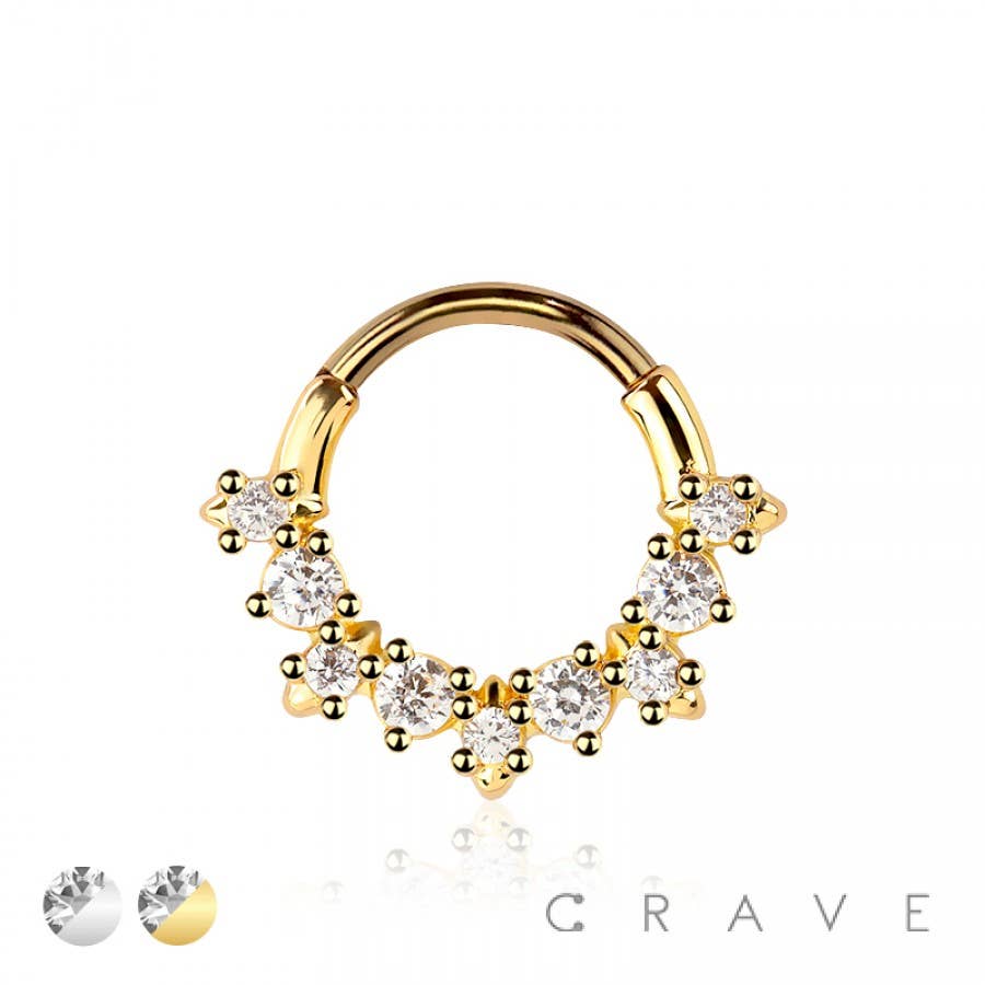 SURGICAL STEEL MULTI ROUND CZ SEPTUM/DAITH HINGED- GOLD