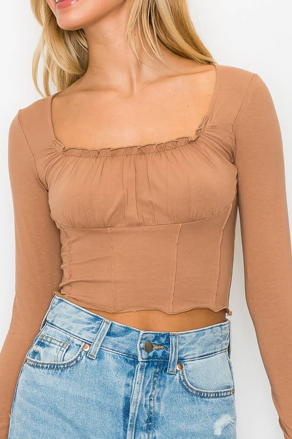 SHIRRING CROP TOP- Mocha