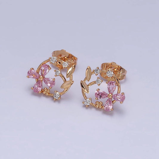 Flower Garden Stud Earrings Pink