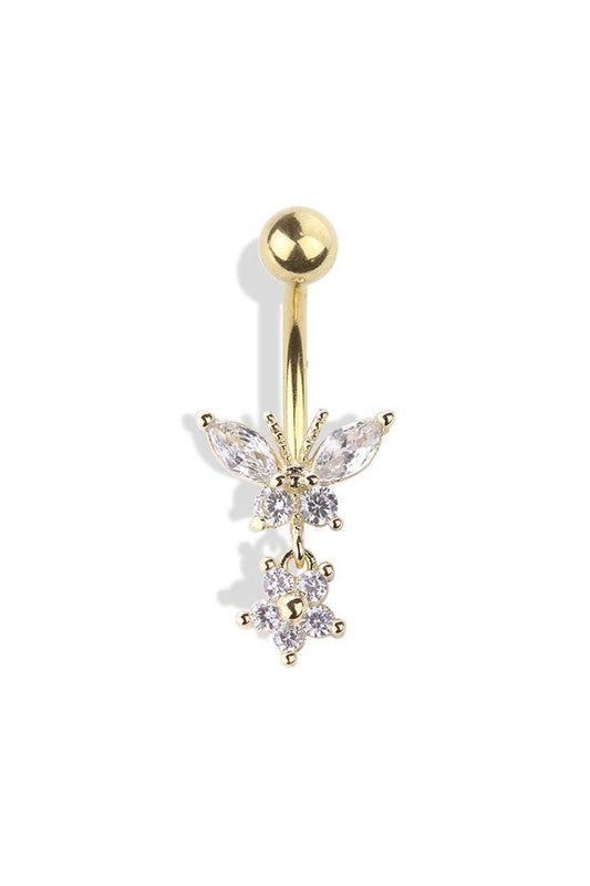 BUTTERFLY AND FLOWER BELLY RING: GOLD