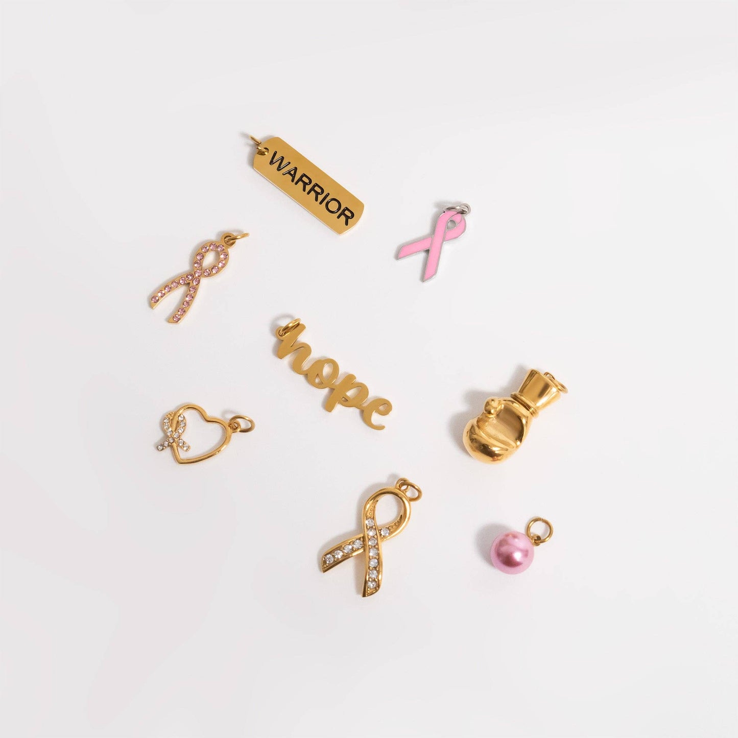 Breast Cancer Pink Ribbon Charm: Gold