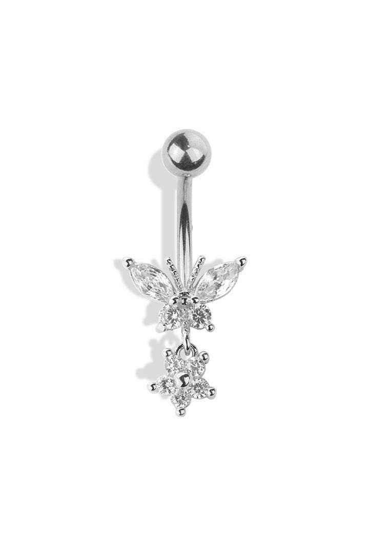 BUTTERFLY AND FLOWER BELLY RING: GOLD