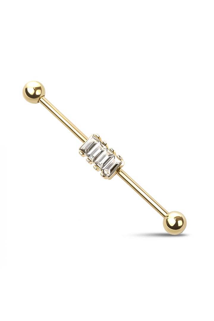 SQUARE CZ SET INDUSTRIAL BARBELL: GOLD