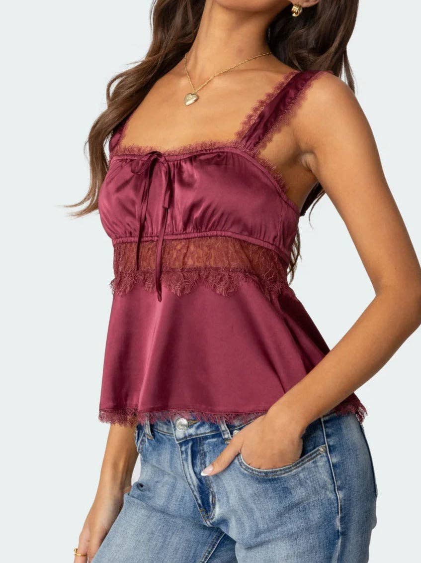 Lace-Trimmed Bow Cami Tank