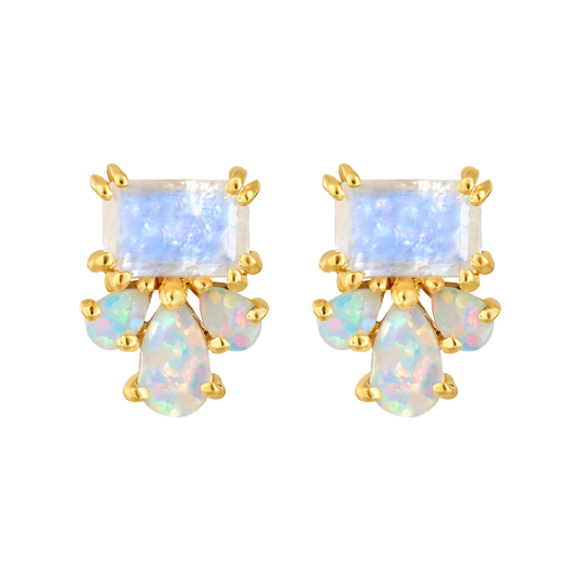 Opal & Rainbow Moonstone Empress Studs