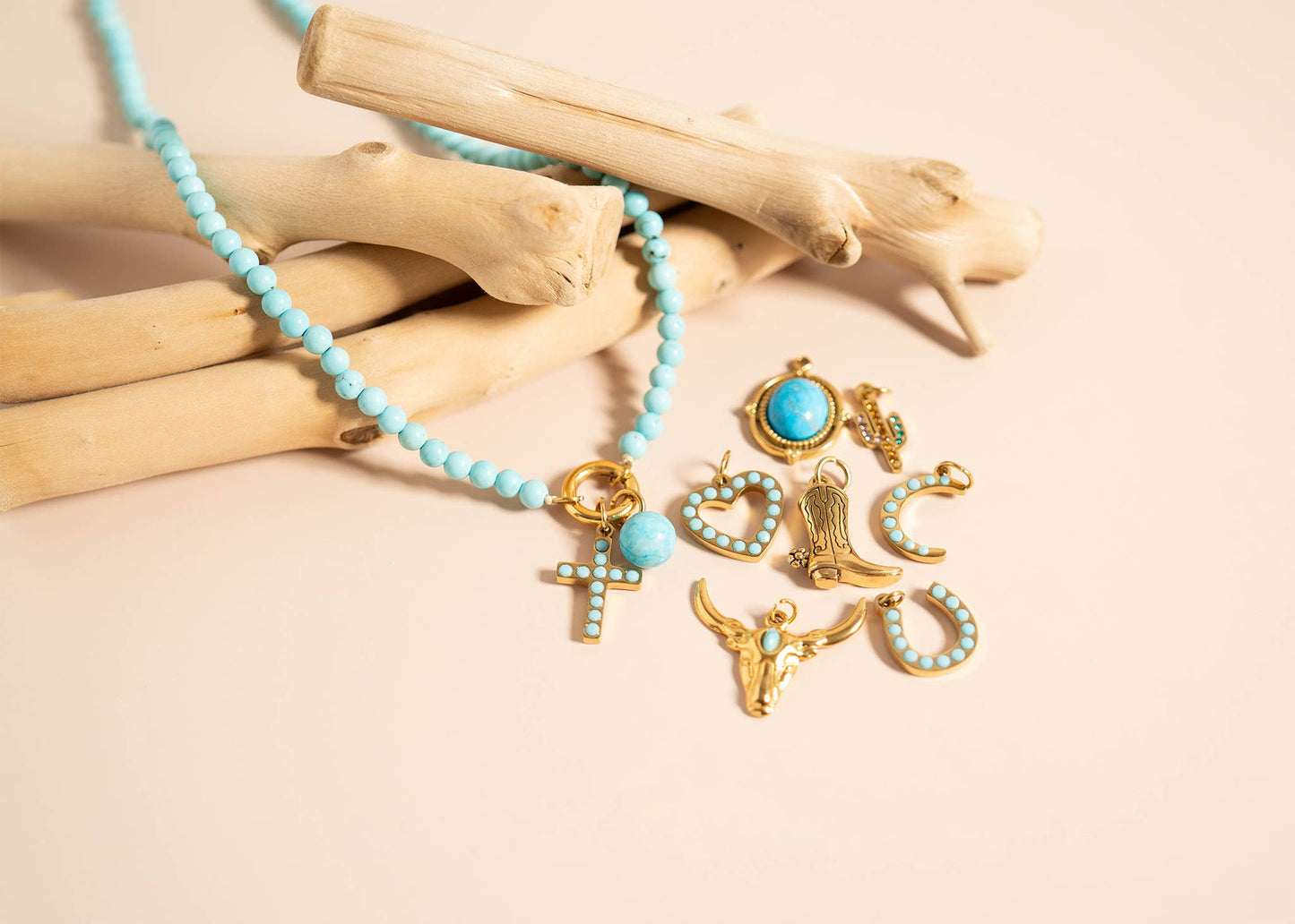 18K Gold Turquoise Cross Charm