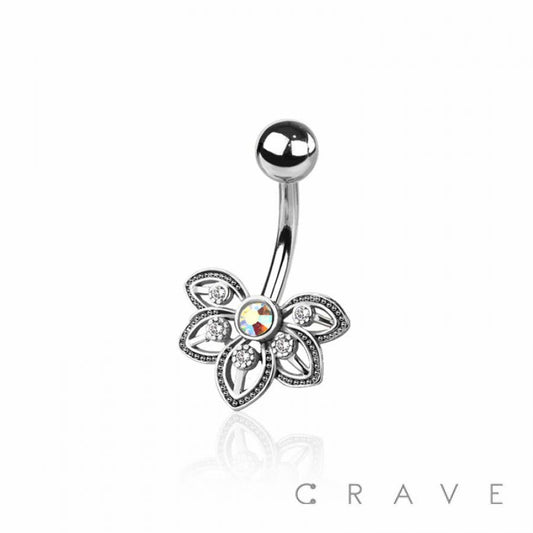 HALF FLOWER BELLY RING: SILVER