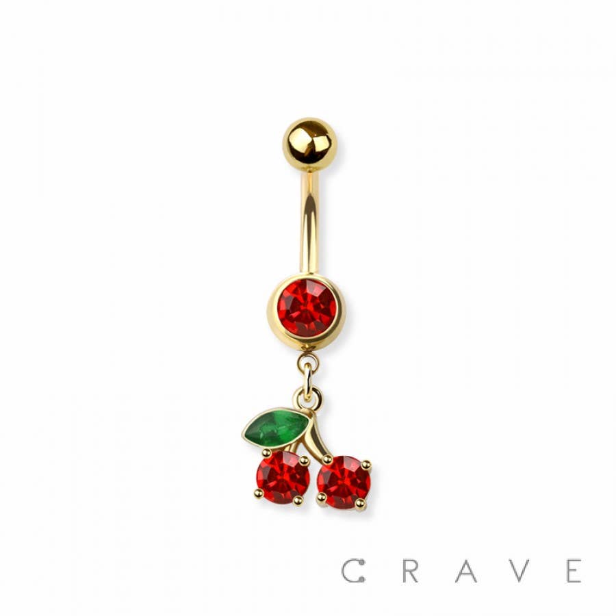 CHERRY BELLY BUTTON RING: GOLD