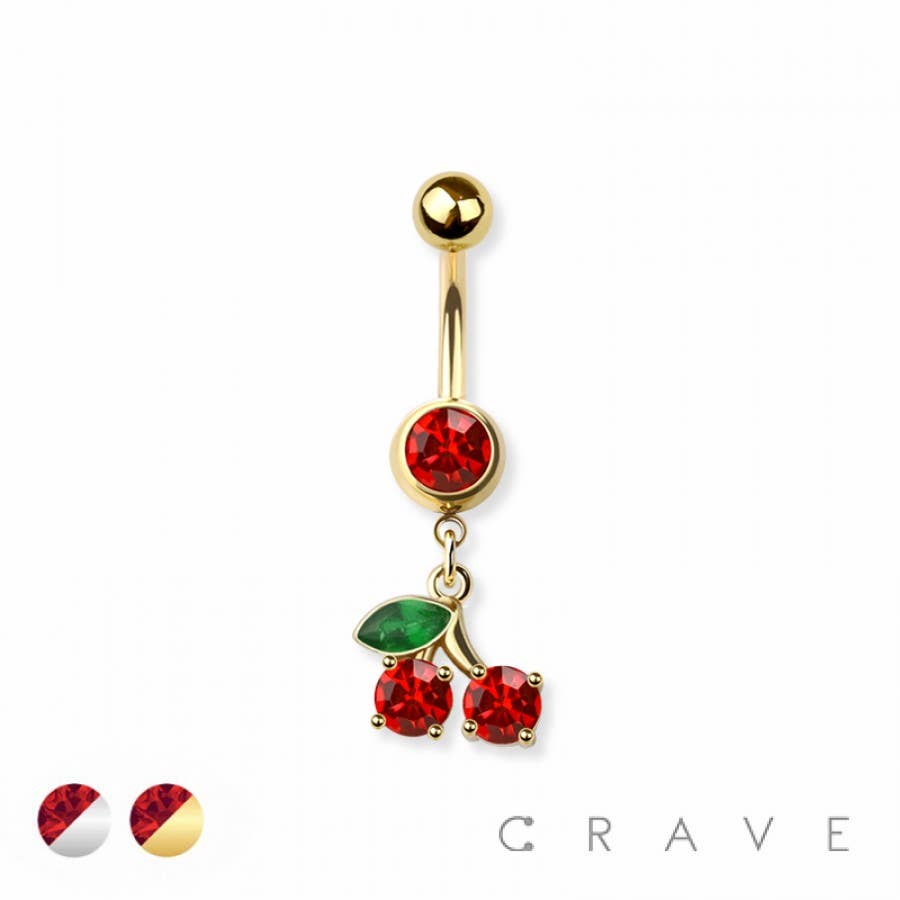 CHERRY BELLY BUTTON RING: GOLD