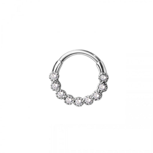 SURGICAL STEEL CZ SEPTUM/DAITH HINGED: Silver-16GA (8mm)