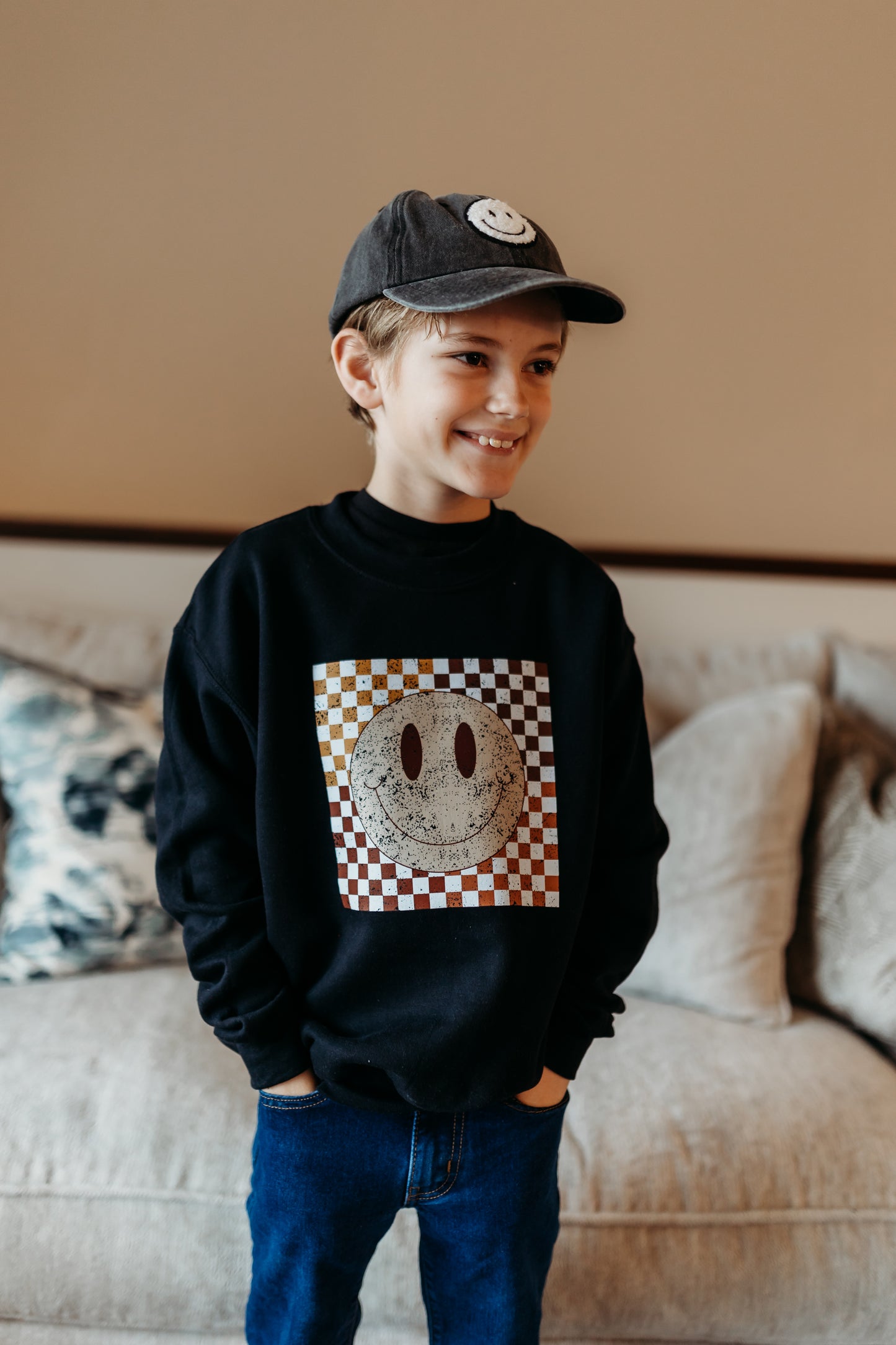 Checkered Smiley Youth Sweatshirtb