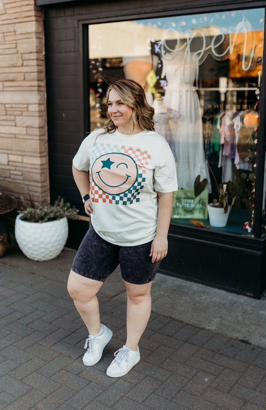 Checkerboard Star Smiley Tee