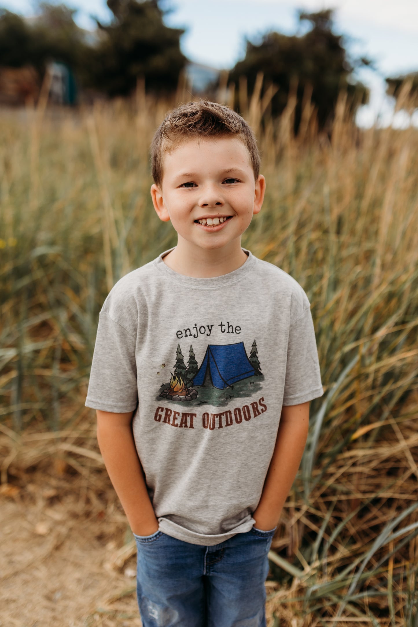 "Enjoy the great outdoors" Grey Unisex Camping Tee